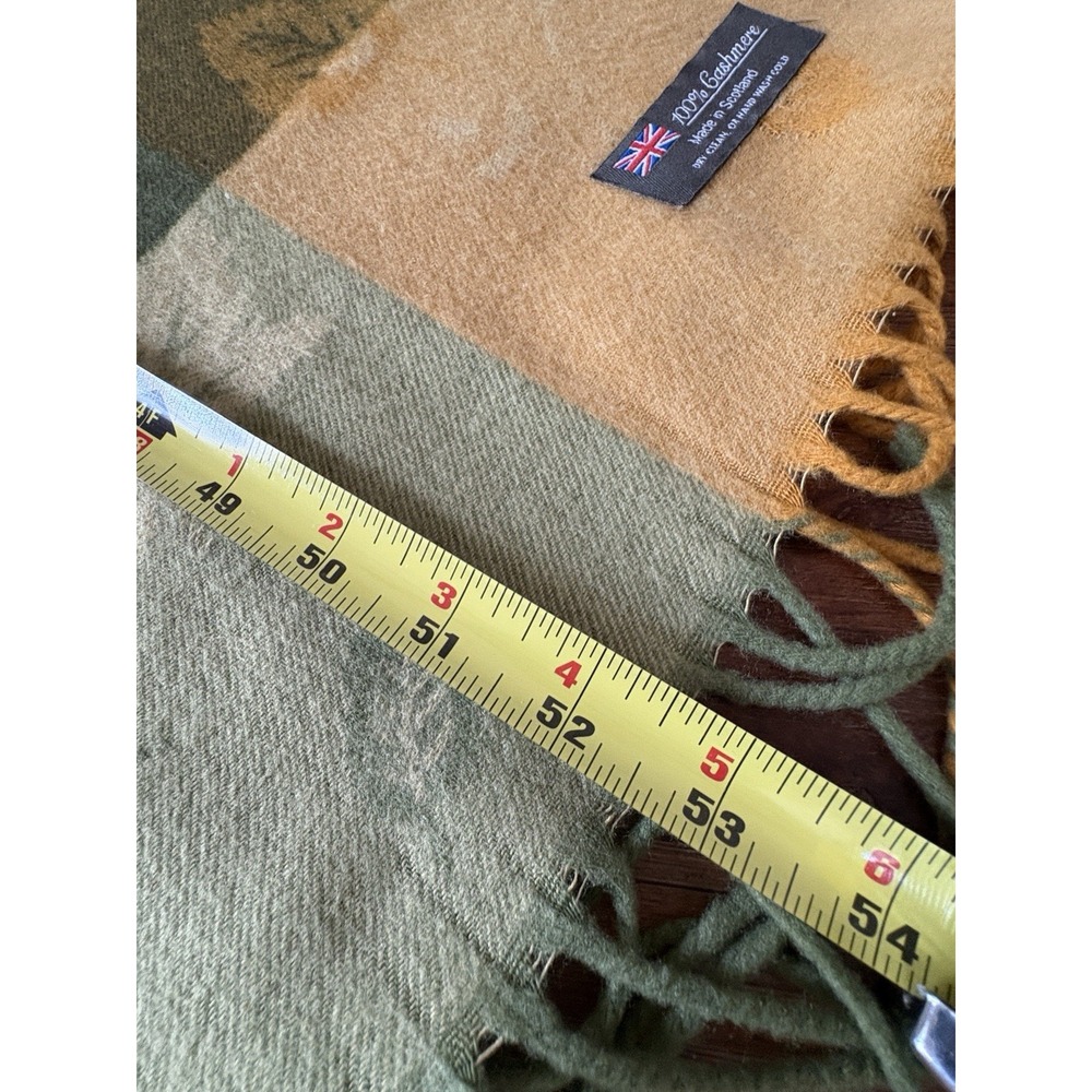 Scotland/Scottish Scarf 100% CASHMERE Green And Yellow Leaf Pattern - Picture 8 of 14